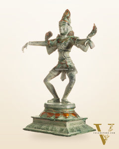 Vintage Brass Dancing Shiva Statue – Green Sand Finish | 11.5-Inch