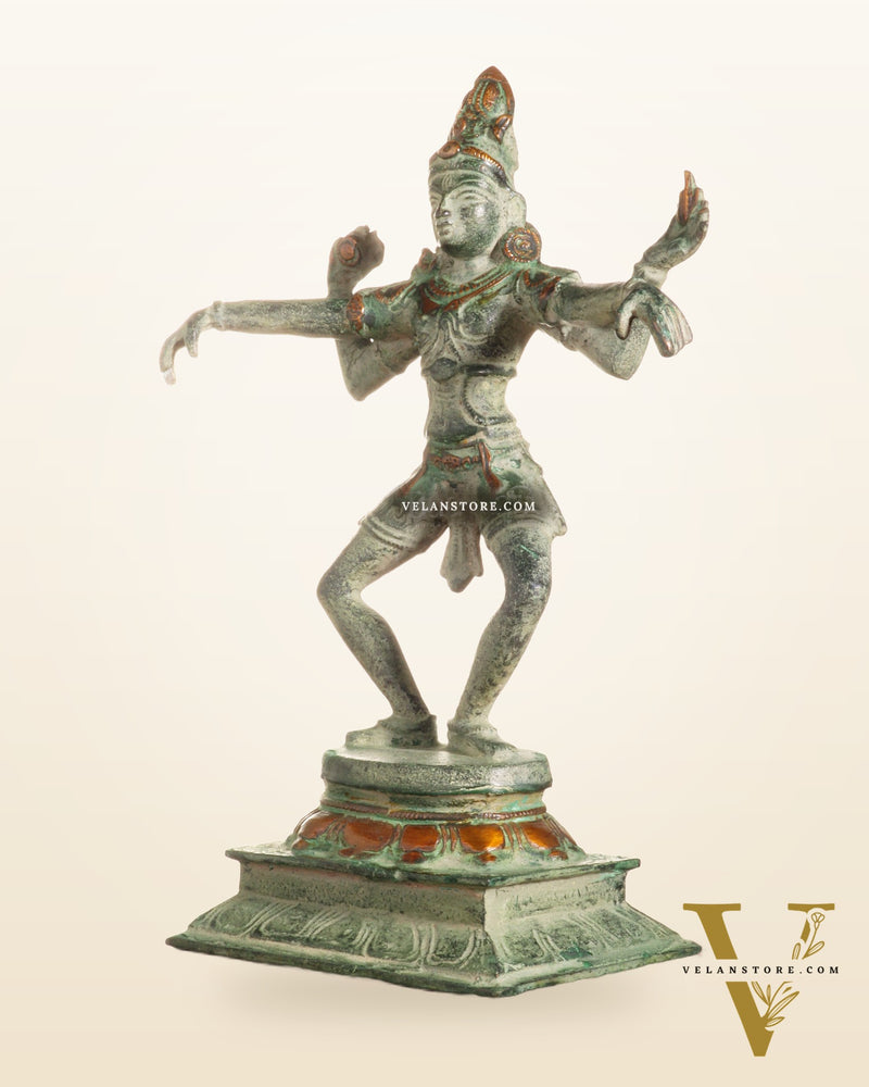 Vintage Brass Dancing Shiva Statue – Green Sand Finish | 11.5-Inch