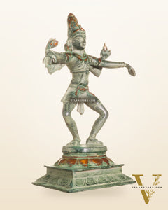 Vintage Brass Dancing Shiva Statue – Green Sand Finish | 11.5-Inch