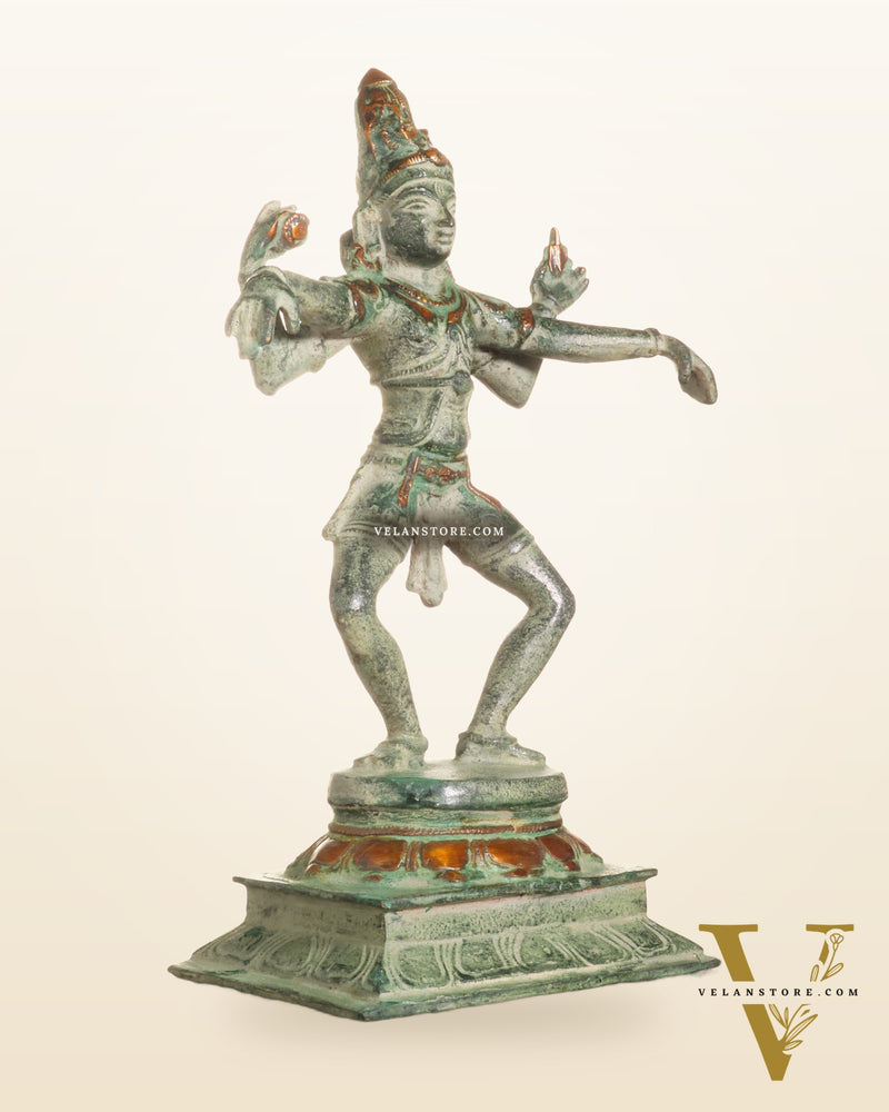Vintage Brass Dancing Shiva Statue – Green Sand Finish | 11.5-Inch