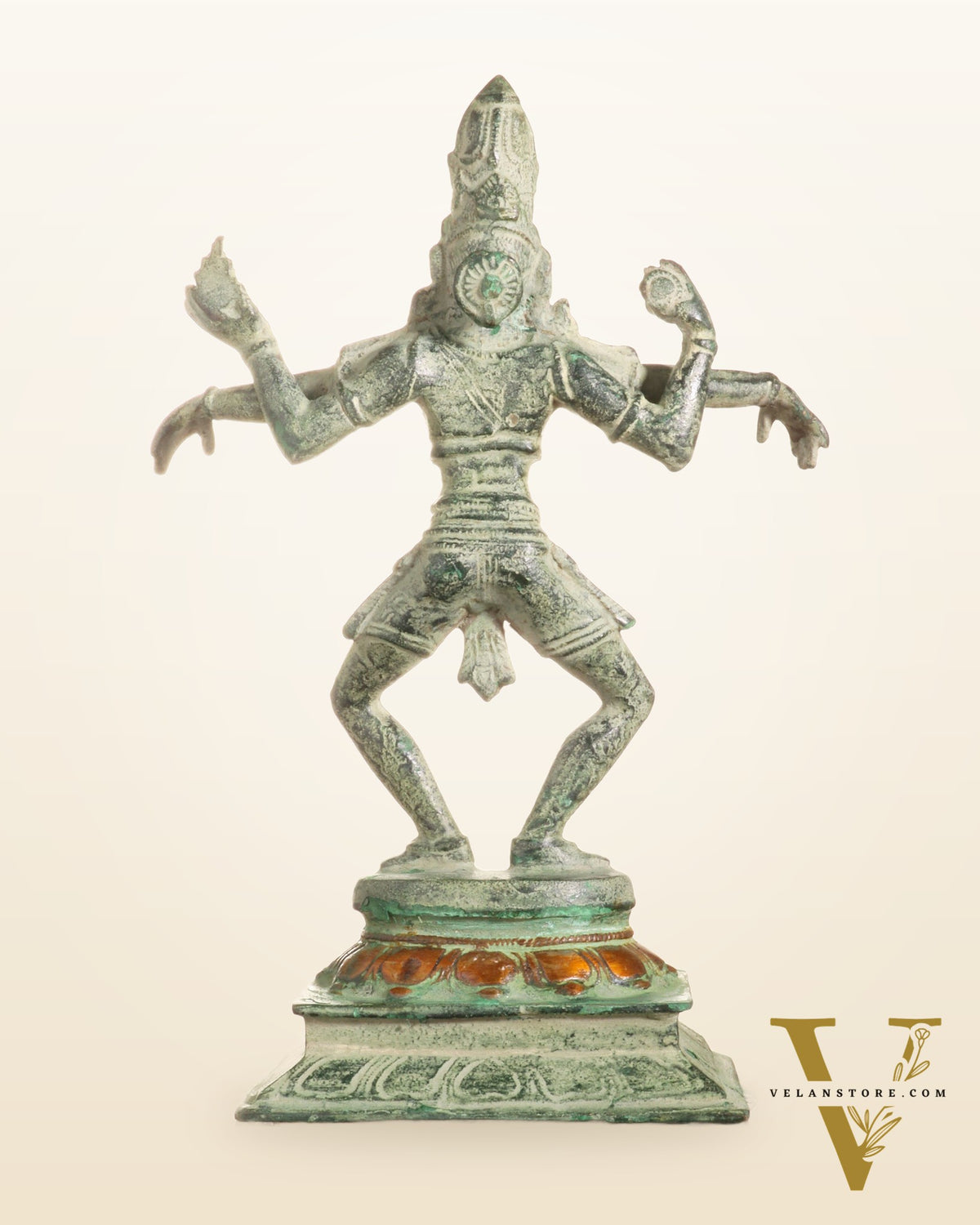 Vintage Brass Dancing Shiva Statue – Green Sand Finish | 11.5-Inch