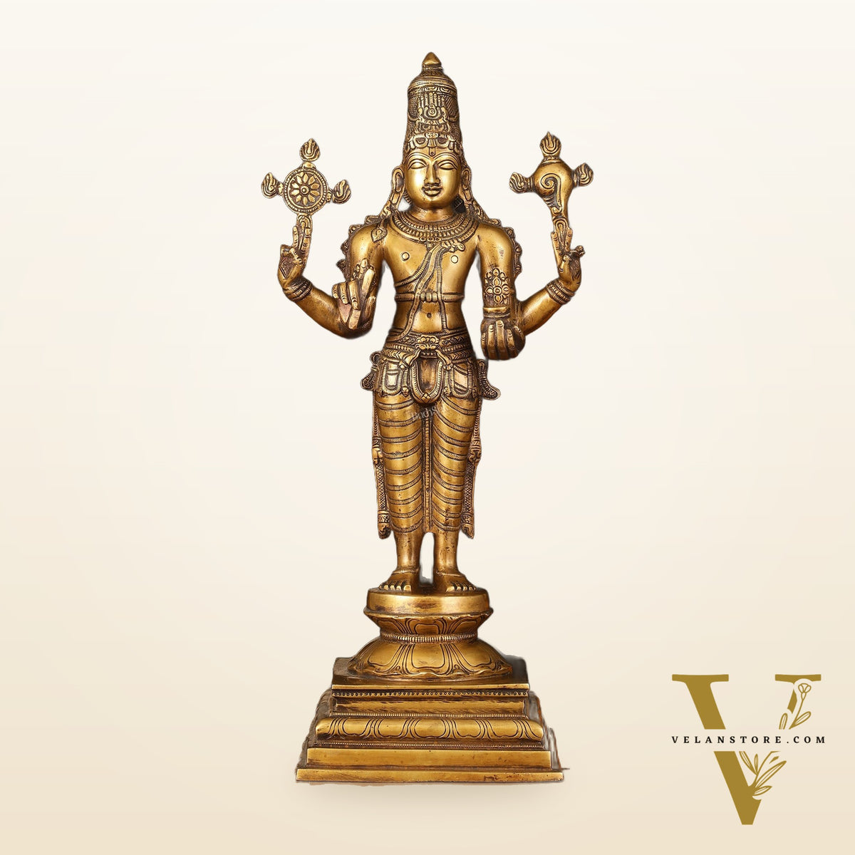 Vintage Brass Dhanvantari Sculpture - 20" Height