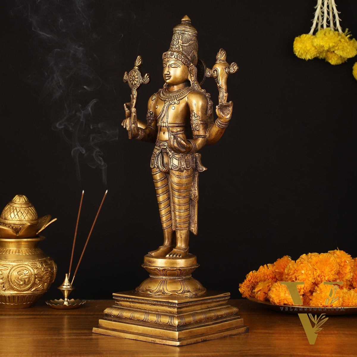 Vintage Brass Dhanvantari Sculpture - 20" Height