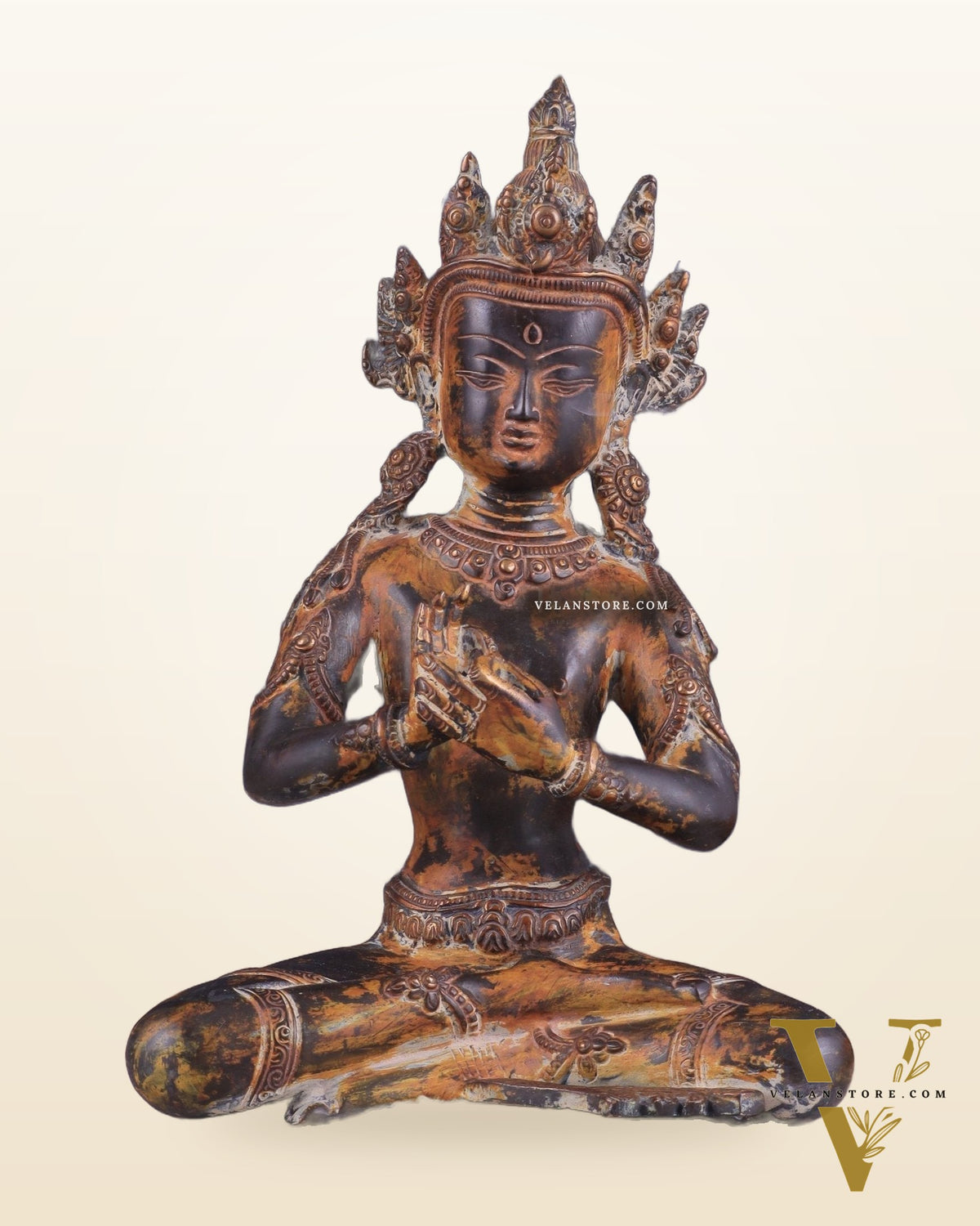 Vintage Brass Dharmachakra Buddha Statue | 10" Height