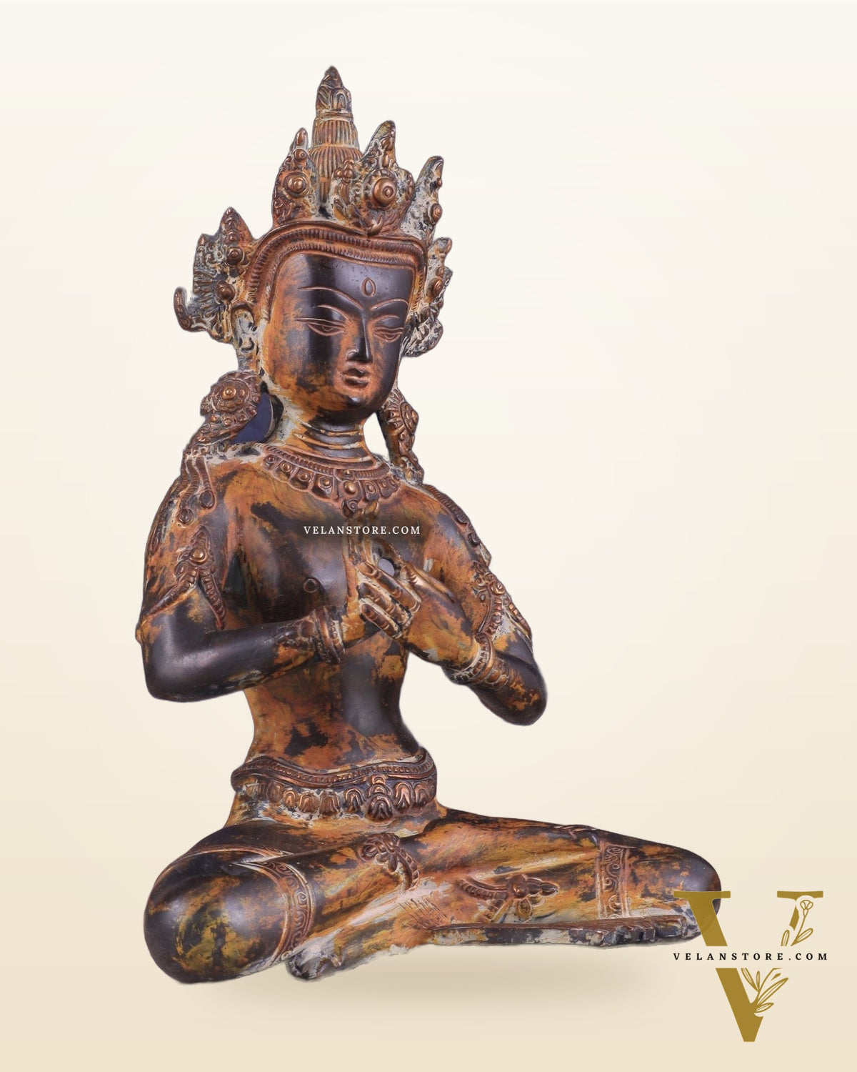 Vintage Brass Dharmachakra Buddha Statue | 10" Height
