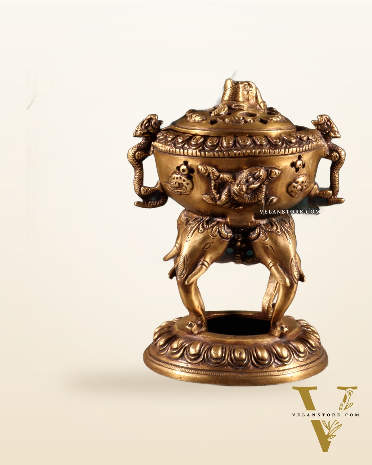Vintage Brass Dhoop Burner – elephant face design 7.5"