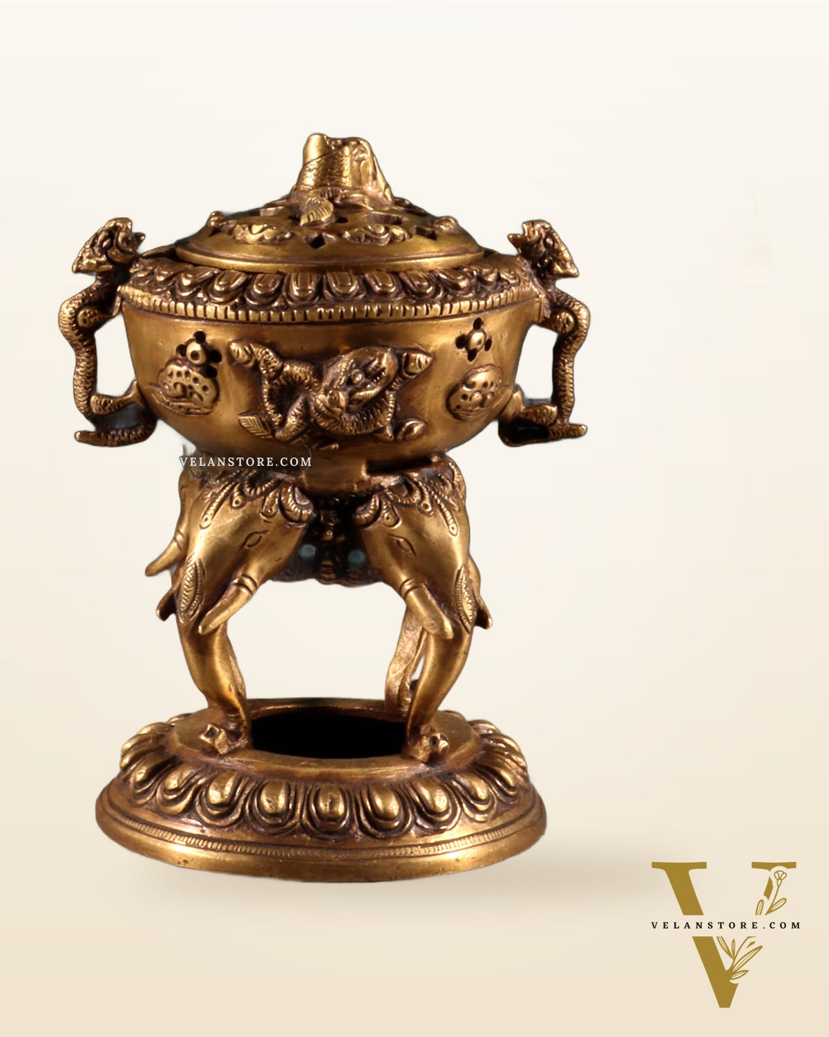 Vintage Brass Dhoop Burner – elephant face design 7.5"