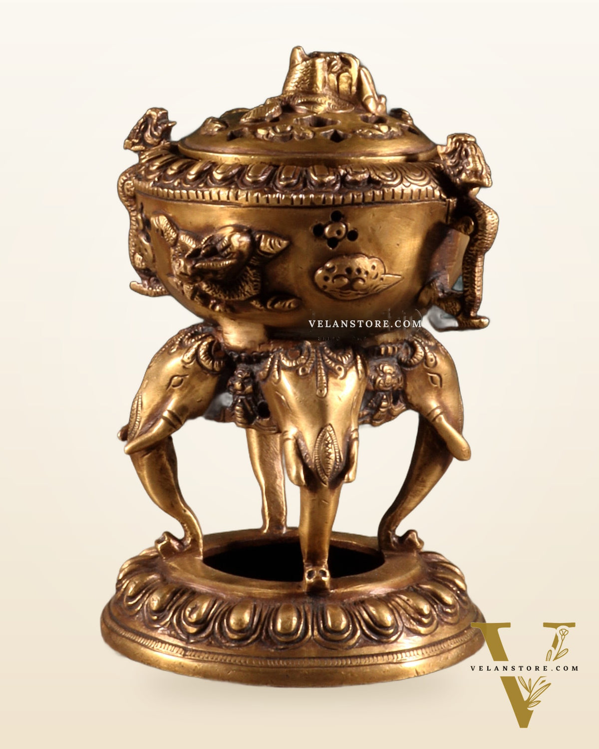 Vintage Brass Dhoop Burner – elephant face design 7.5"