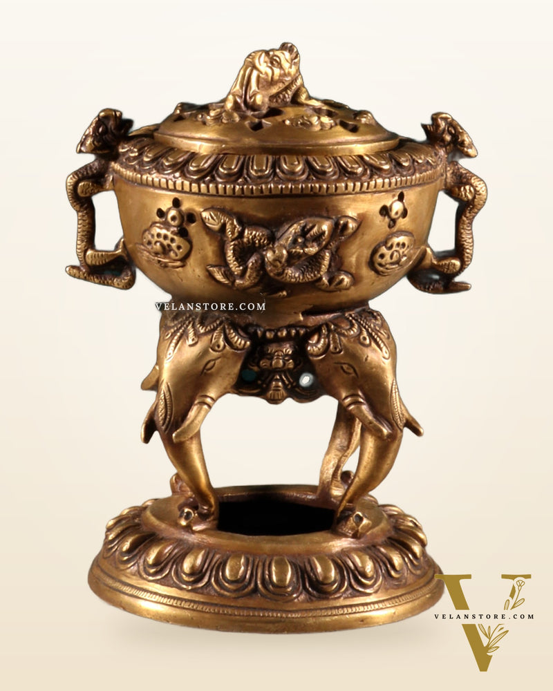 Vintage Brass Dhoop Burner – elephant face design 7.5"