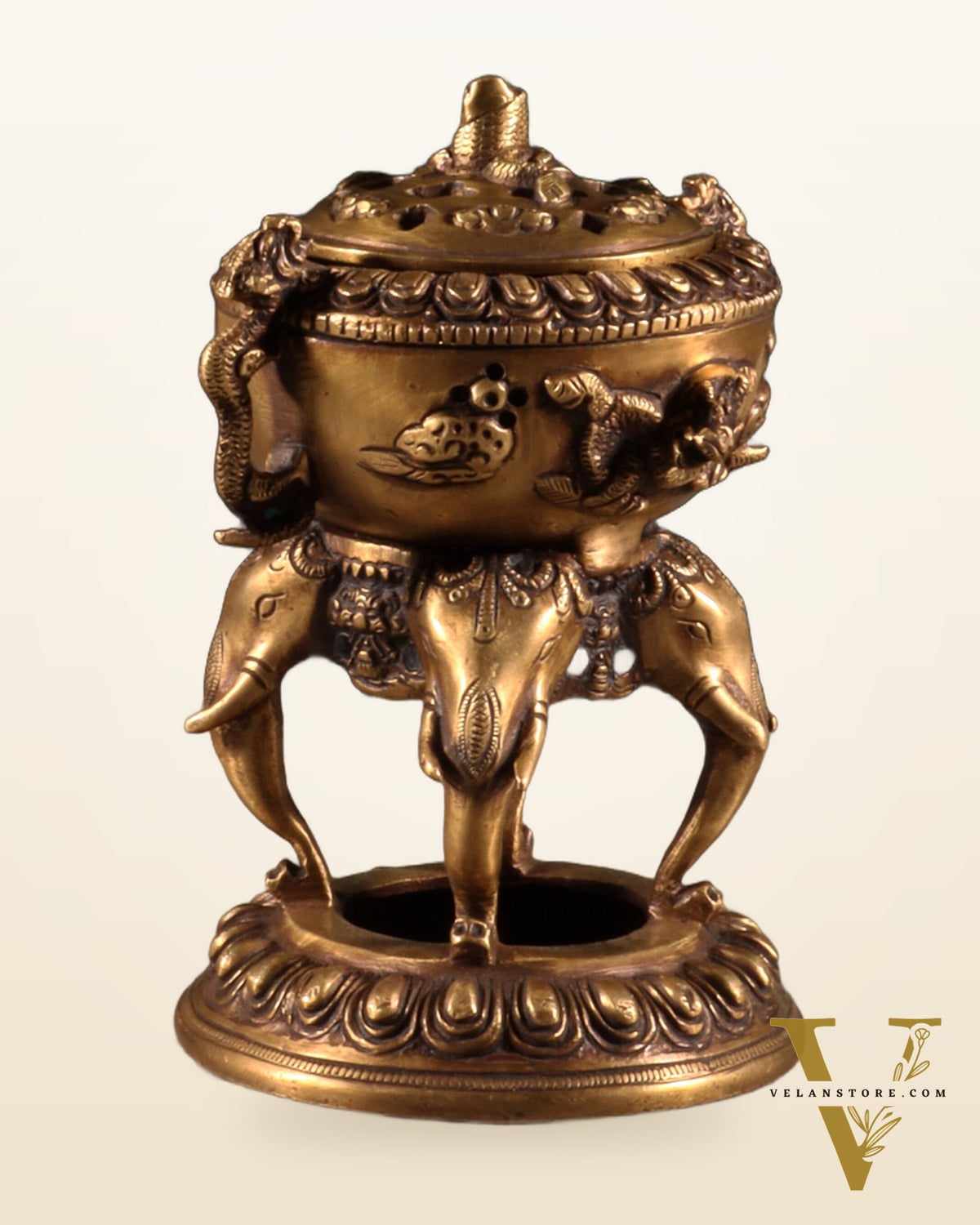 Vintage Brass Dhoop Burner – elephant face design 7.5"