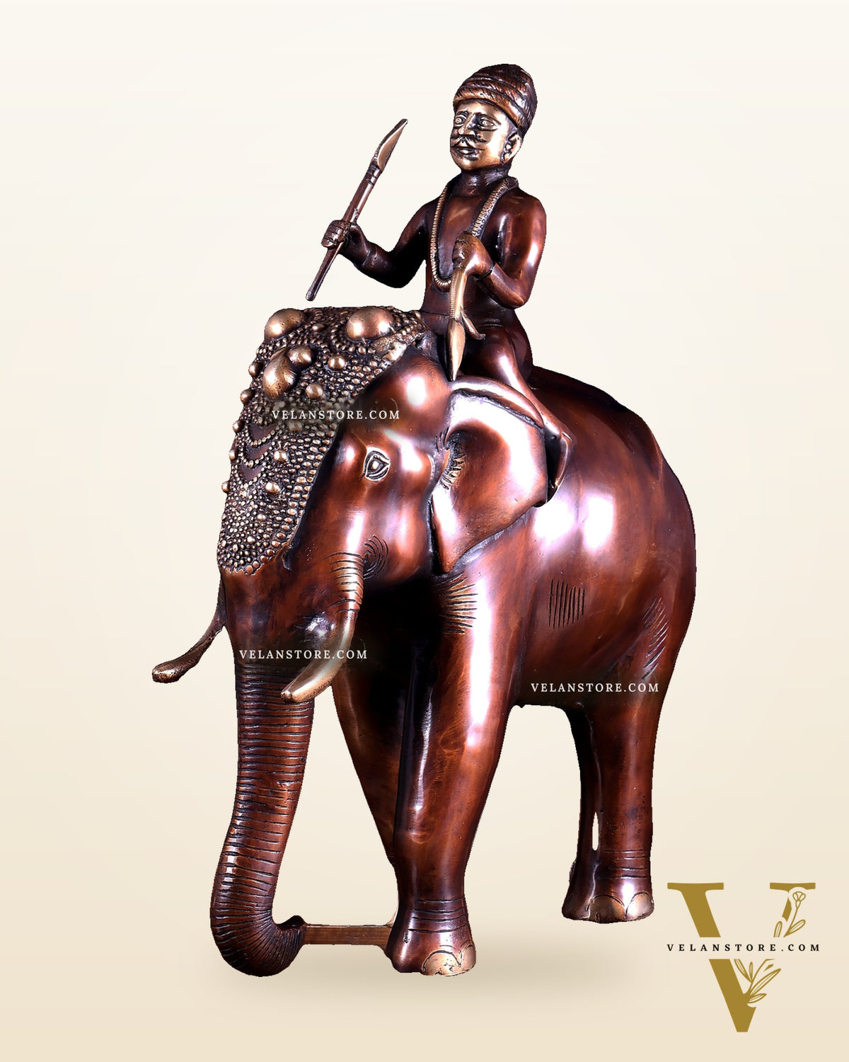Vintage Brass Elephant Rider Statue – Vastu Approved Traditional Showpiece 16.5 inch