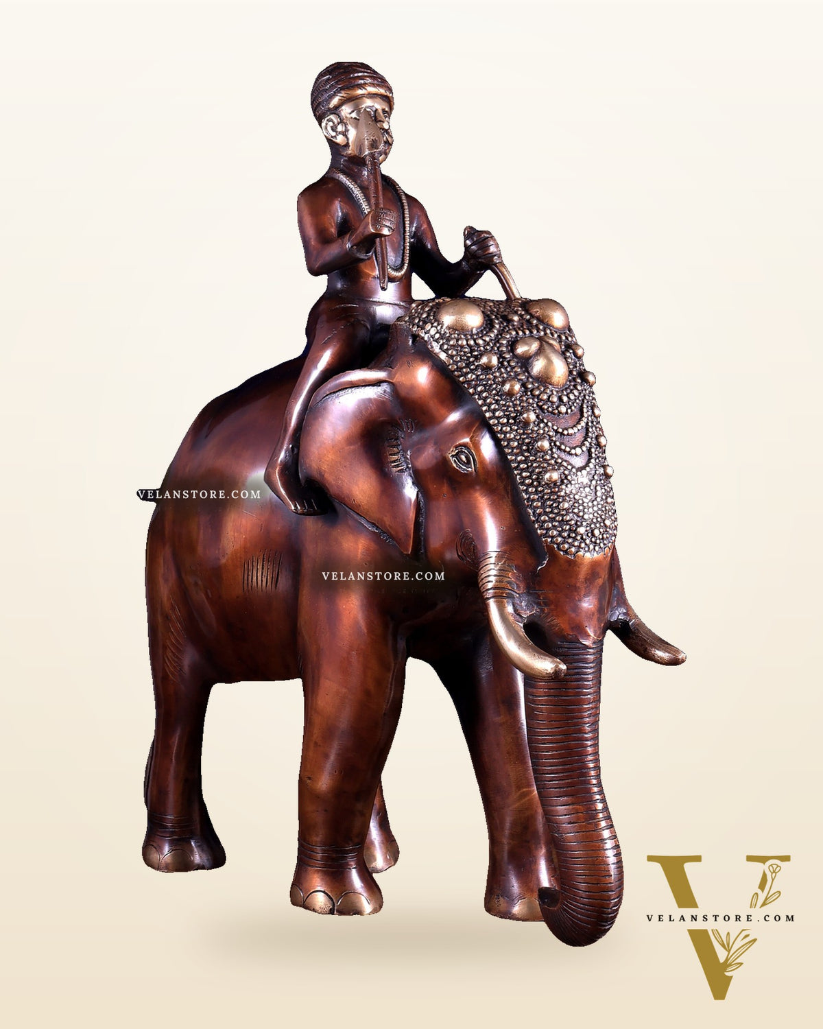 Vintage Brass Elephant Rider Statue – Vastu Approved Traditional Showpiece 16.5 inch