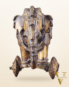 Vintage Brass Elephant Statue with Functional Wheels 13"