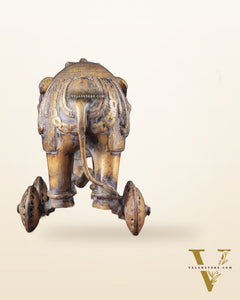 Vintage Brass Elephant Statue with Functional Wheels 13"