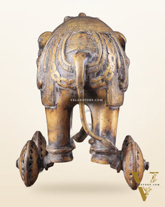 Vintage Brass Elephant Statue with Functional Wheels 13"