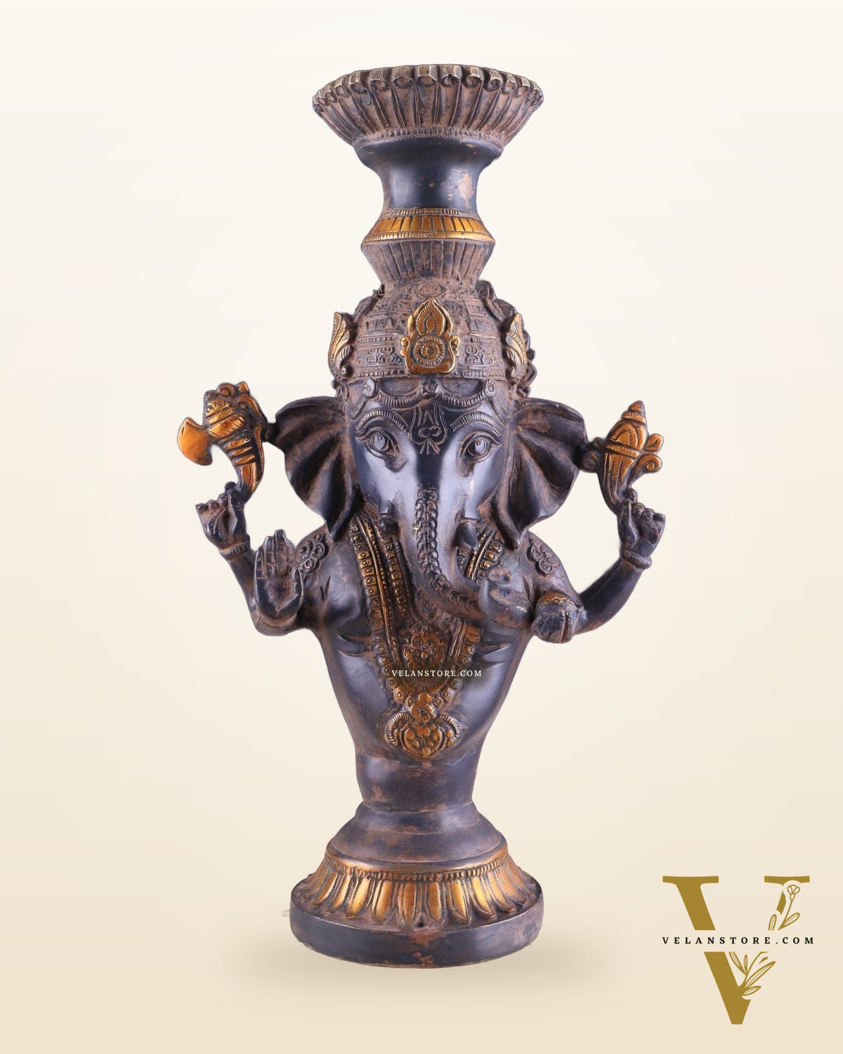 Vintage Brass Ganesha Candle Stand - Fine Detailing, Handcrafted Brass Décor