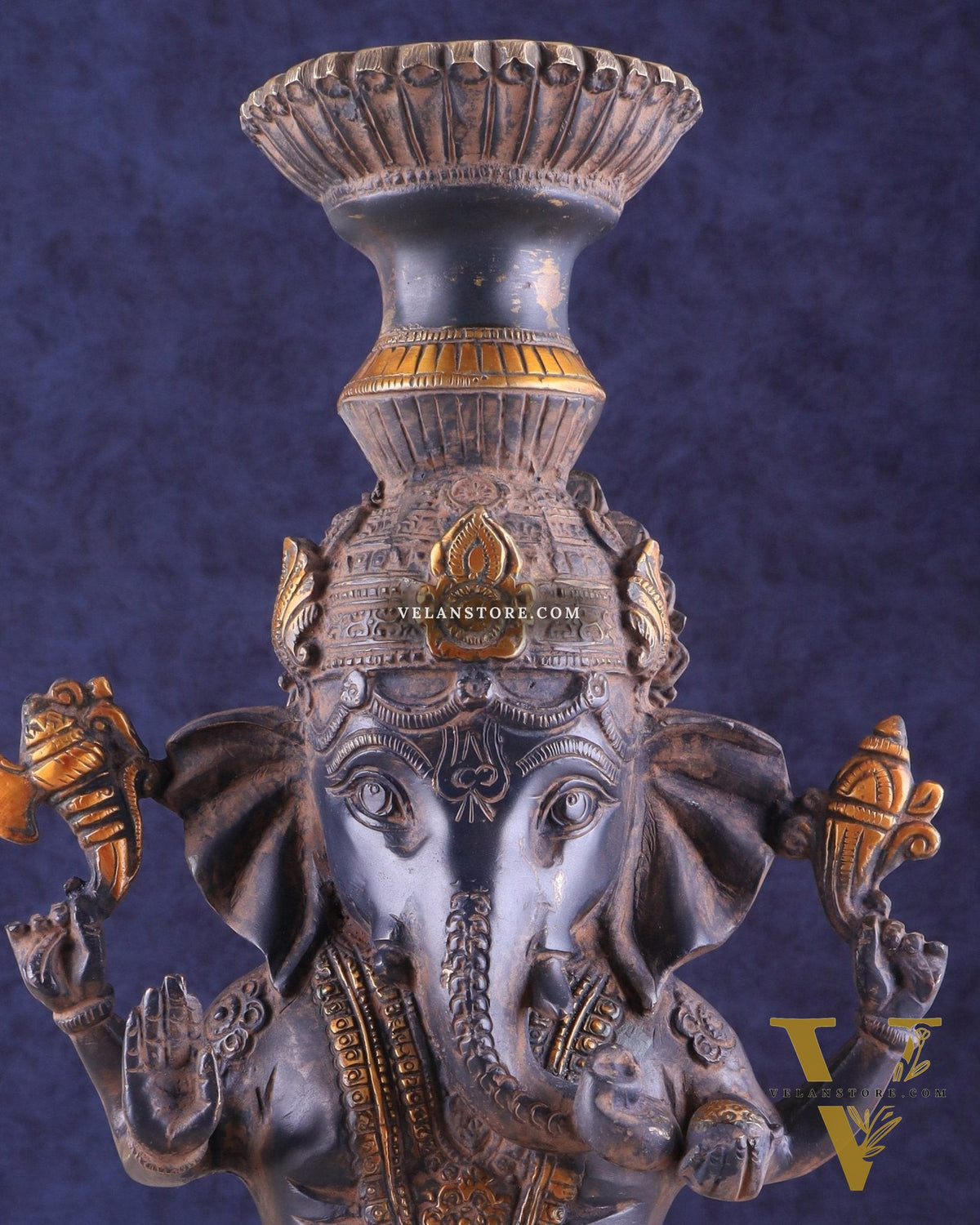 Vintage Brass Ganesha Candle Stand - Fine Detailing, Handcrafted Brass Décor