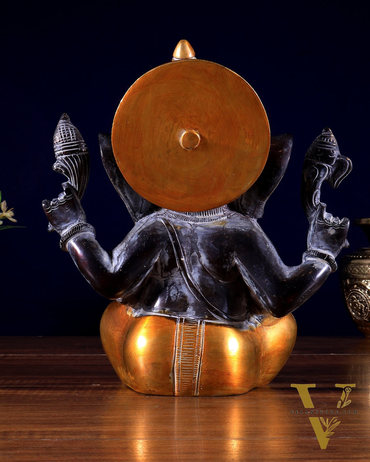 Vintage Brass Ganesha Idol with Sharp Features - 8 Inch