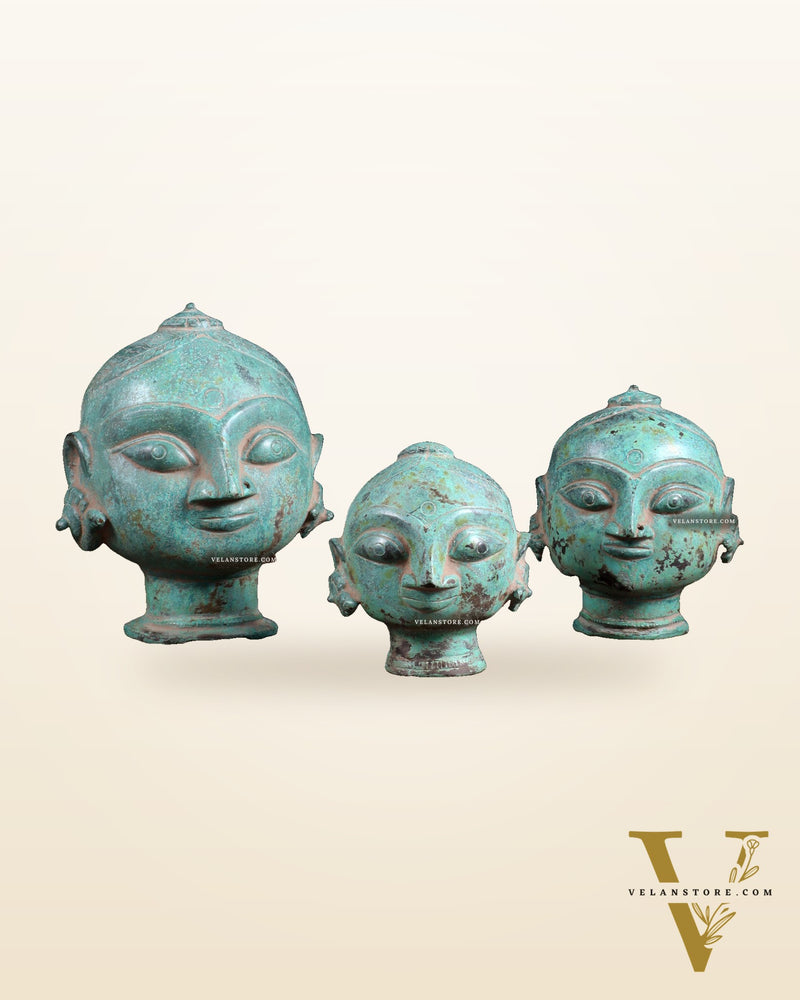 Vintage Brass Gauri Face Set – Green Sand Patina Finish