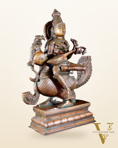 Vintage Brass Goddess Saraswati Statue - 20" Height | Chola touch