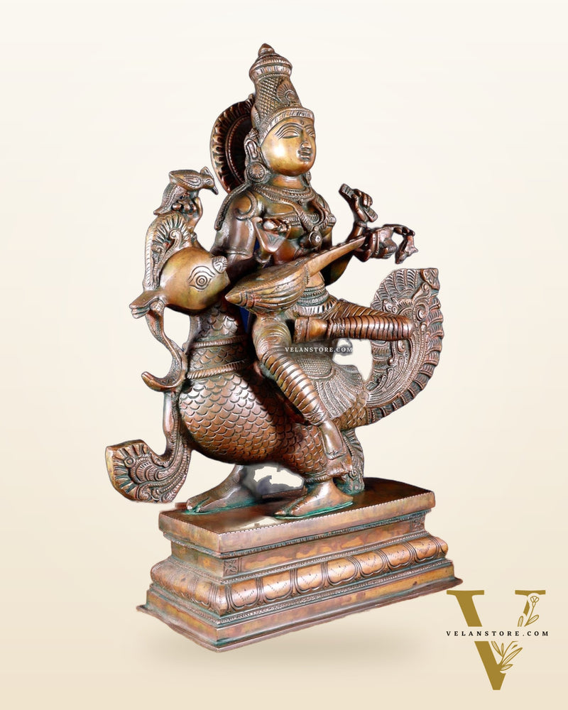 Vintage Brass Goddess Saraswati Statue - 20" Height | Chola touch