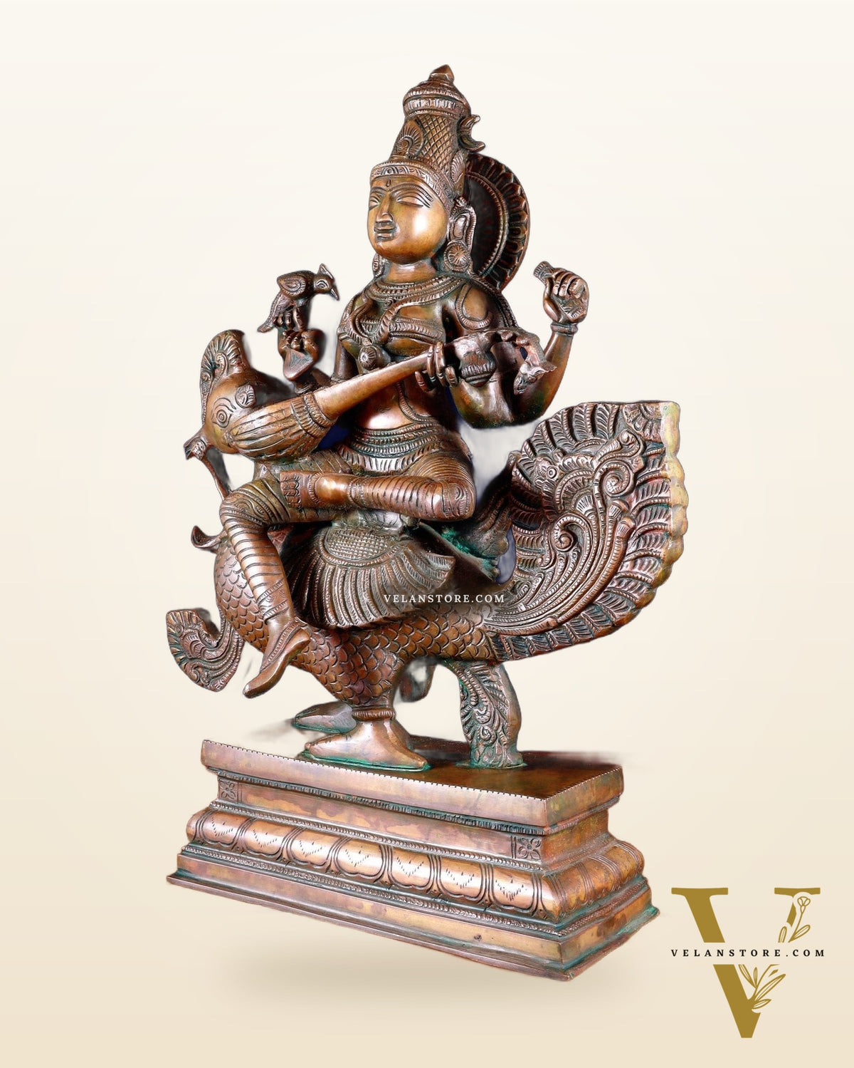 Vintage Brass Goddess Saraswati Statue - 20" Height | Chola touch
