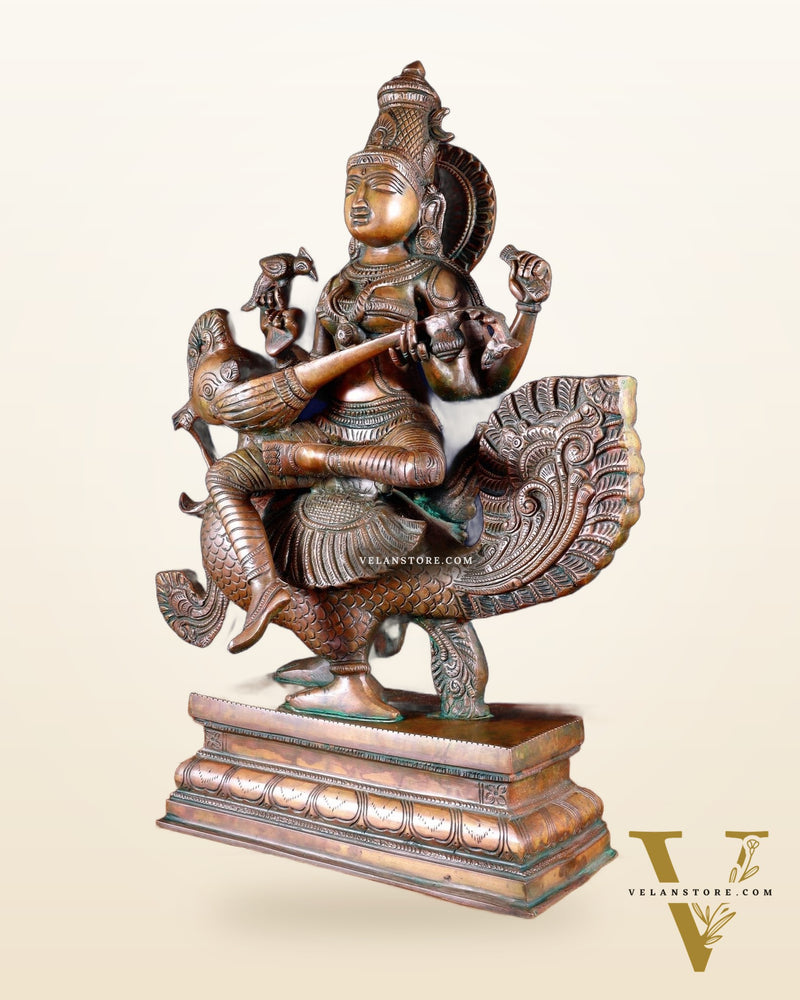 Vintage Brass Goddess Saraswati Statue - 20" Height | Chola touch