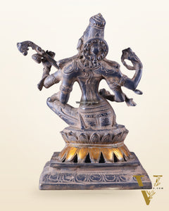 Vintage Brass Goddess Saraswati Statue - Sand Finish - 11"