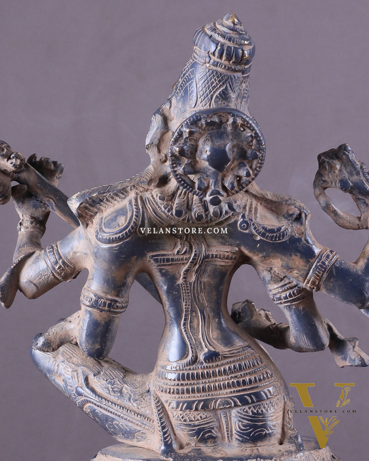 Vintage Brass Goddess Saraswati Statue - Sand Finish - 11"