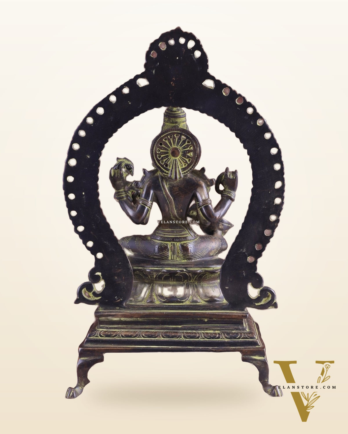 Vintage Brass Goddess Saraswati Statue – Sand Patina Finish 13"