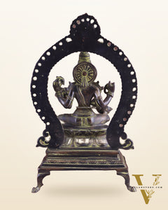 Vintage Brass Goddess Saraswati Statue – Sand Patina Finish 13"