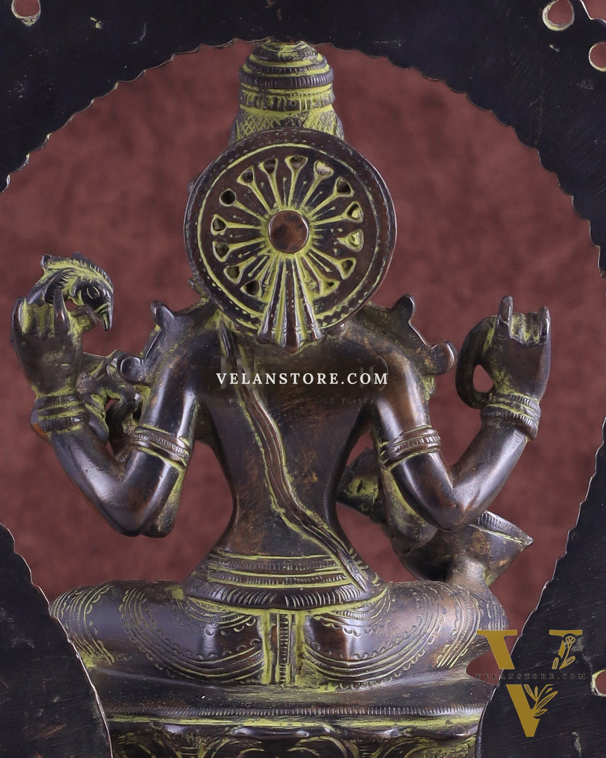 Vintage Brass Goddess Saraswati Statue – Sand Patina Finish 13"