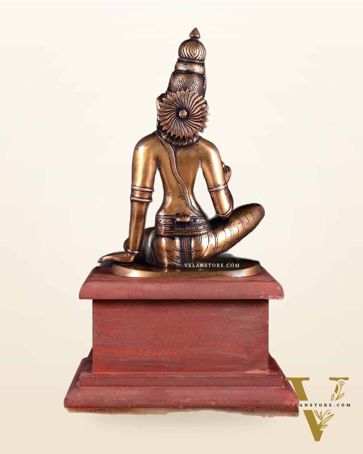 Vintage Brass Goddess Uma Parvati Bhoga Shakti on Rustic Wooden Base 15 inch