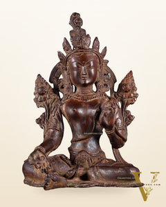 Vintage Brass Green Tara rustic Statue – 10.5 inch