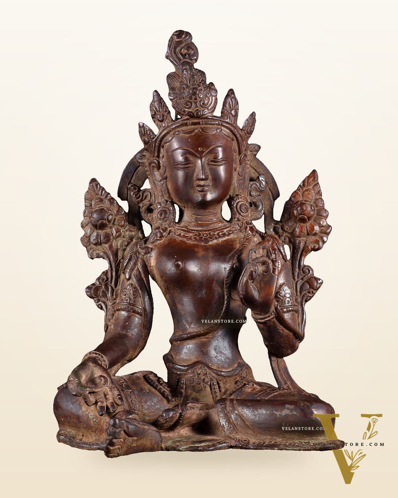 Vintage Brass Green Tara rustic Statue – 10.5 inch