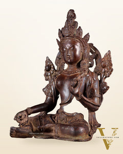 Vintage Brass Green Tara rustic Statue – 10.5 inch
