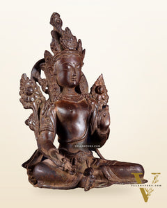 Vintage Brass Green Tara rustic Statue – 10.5 inch