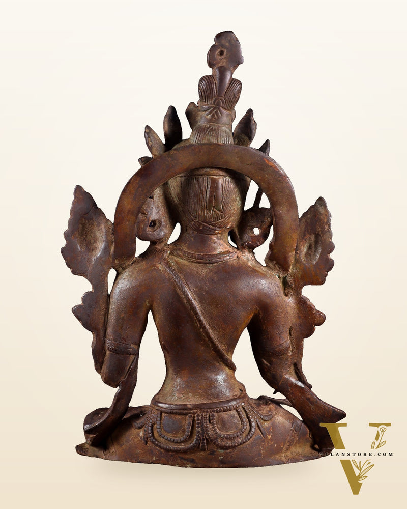 Vintage Brass Green Tara rustic Statue – 10.5 inch