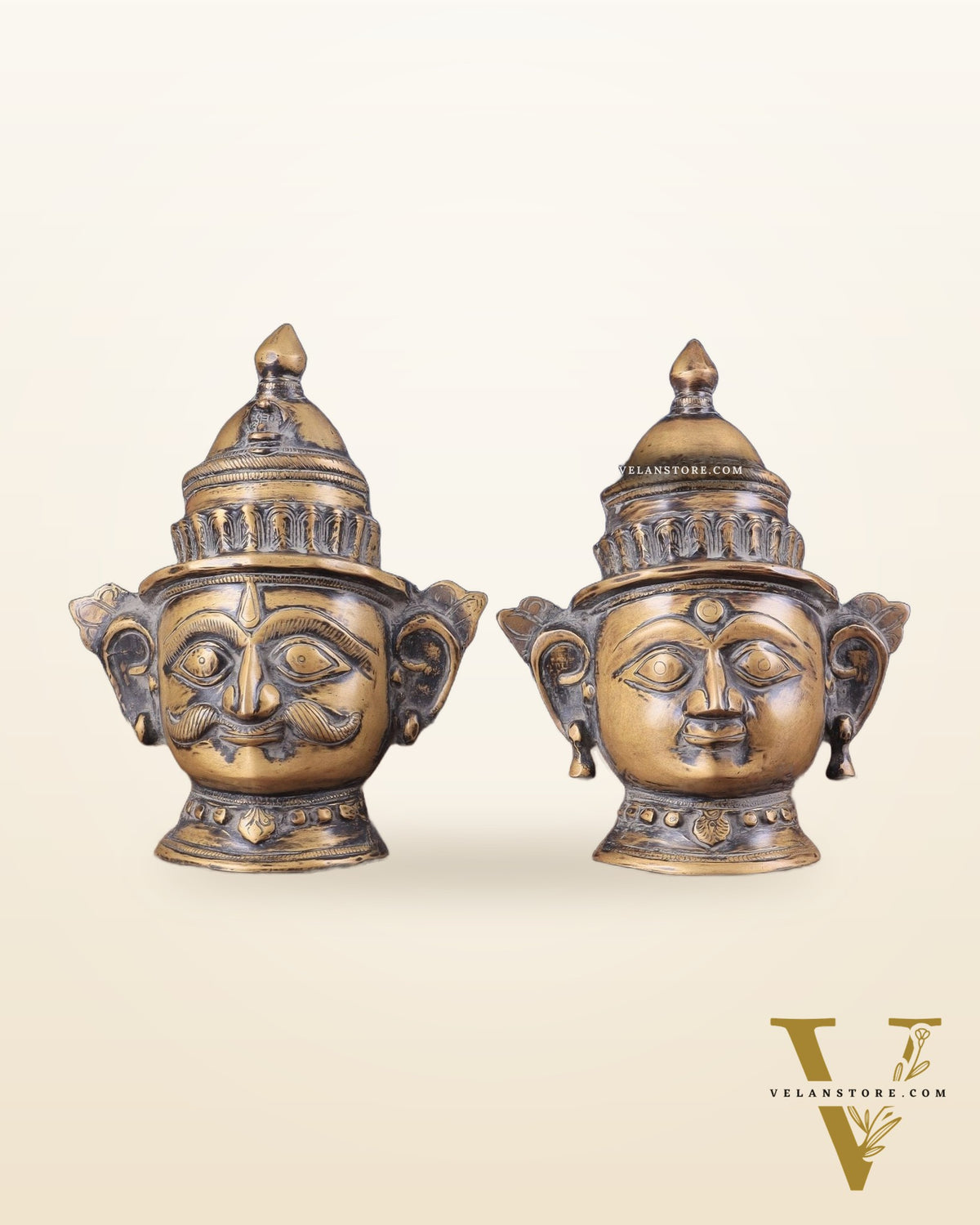 Vintage Brass Handcrafted Shiva and Gauri Mukhalingam | 9.5" Height