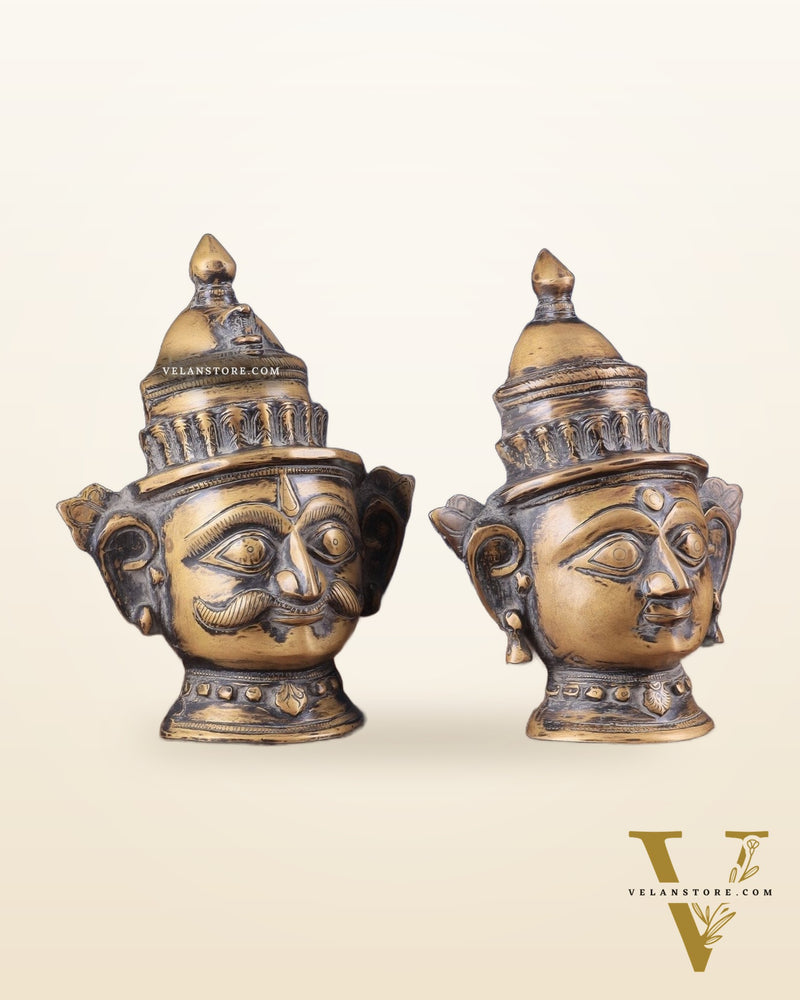 Vintage Brass Handcrafted Shiva and Gauri Mukhalingam | 9.5" Height
