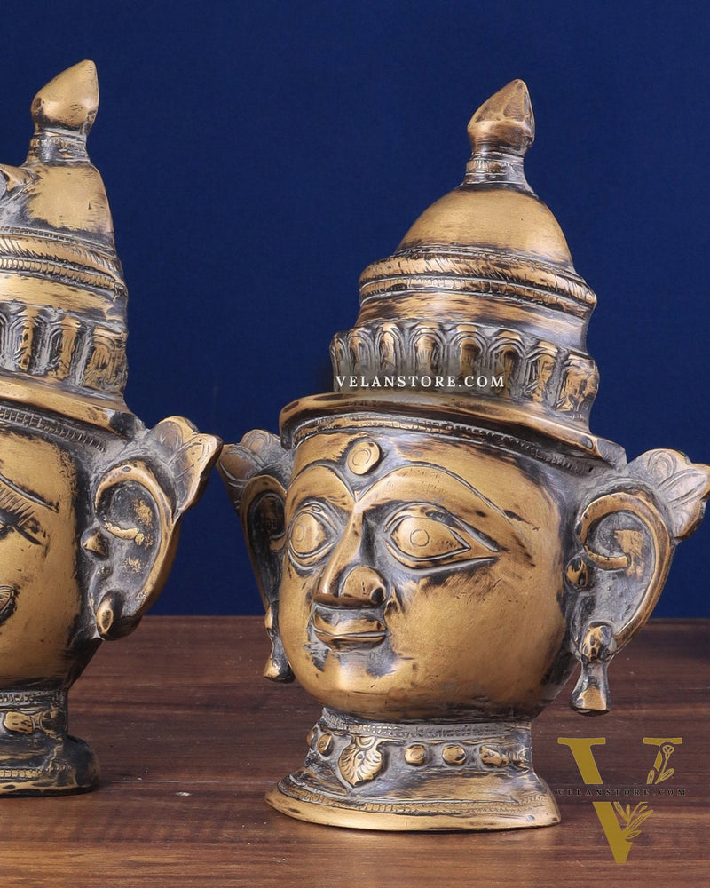 Vintage Brass Handcrafted Shiva and Gauri Mukhalingam | 9.5" Height