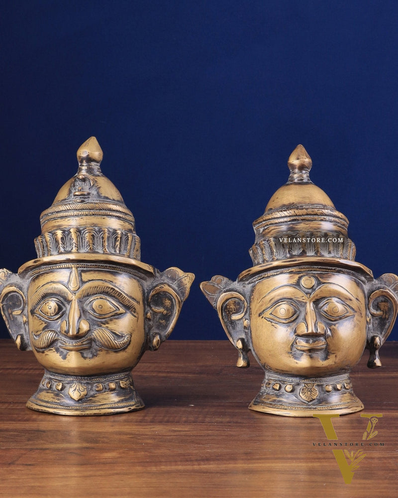 Vintage Brass Handcrafted Shiva and Gauri Mukhalingam | 9.5" Height