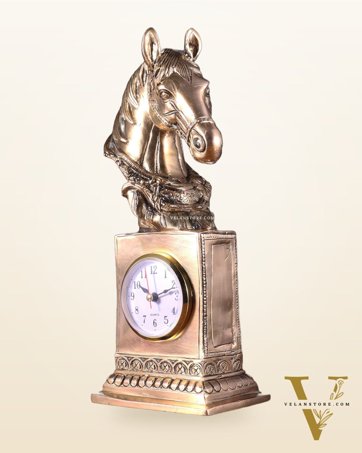 Vintage Brass Horse Head Table Clock | 11"