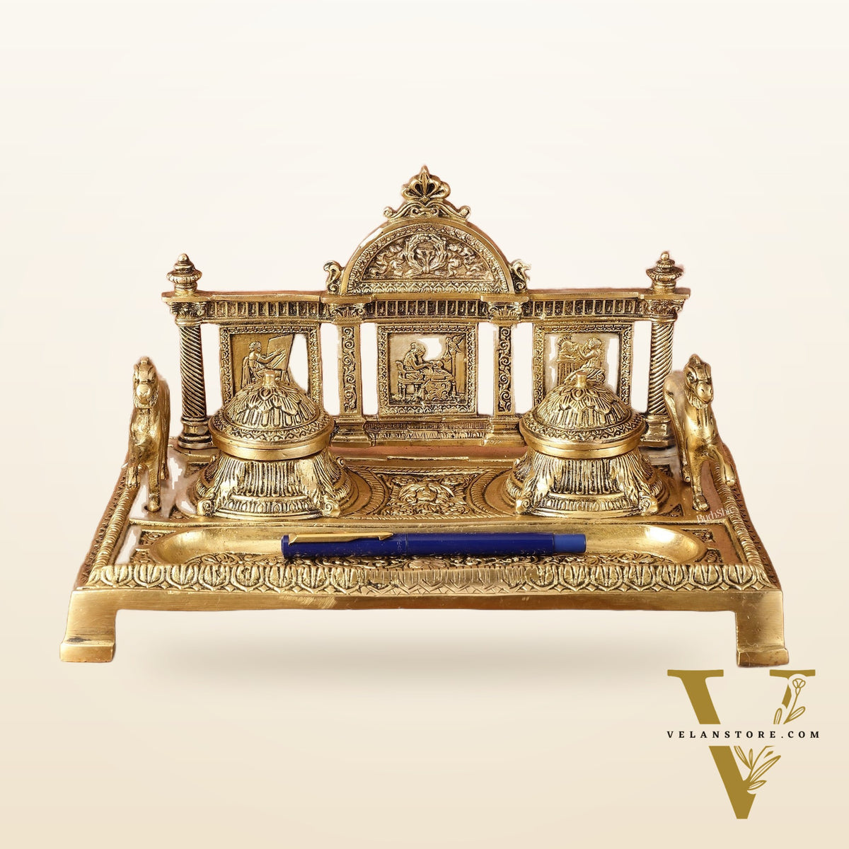 Vintage Brass Ink Pot and Pen Stand – Collector's Edition