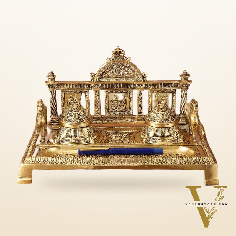 Vintage Brass Ink Pot and Pen Stand – Collector's Edition