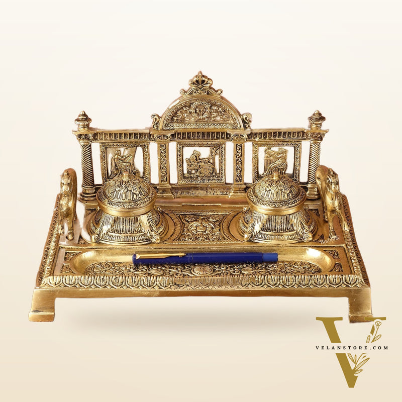 Vintage Brass Ink Pot and Pen Stand – Collector's Edition
