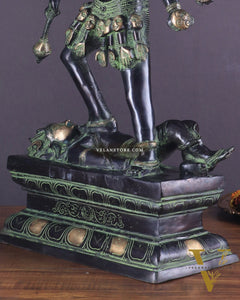 Vintage Brass Kali Mata Statue - 25 Inch, 10 Arms, Black green Edition
