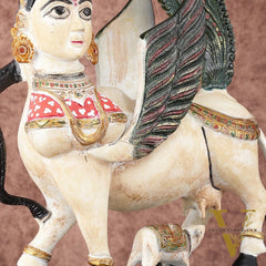 Vintage Brass Kamdhenu Cow with calf Statue | 16.5" hand-painted