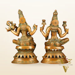 Vintage Brass Lakshmi and Saraswati Idol Pair - 12" Divine Sculpture