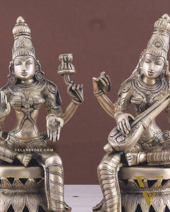 Vintage Brass Lakshmi and Saraswati Idol Pair - 12"
